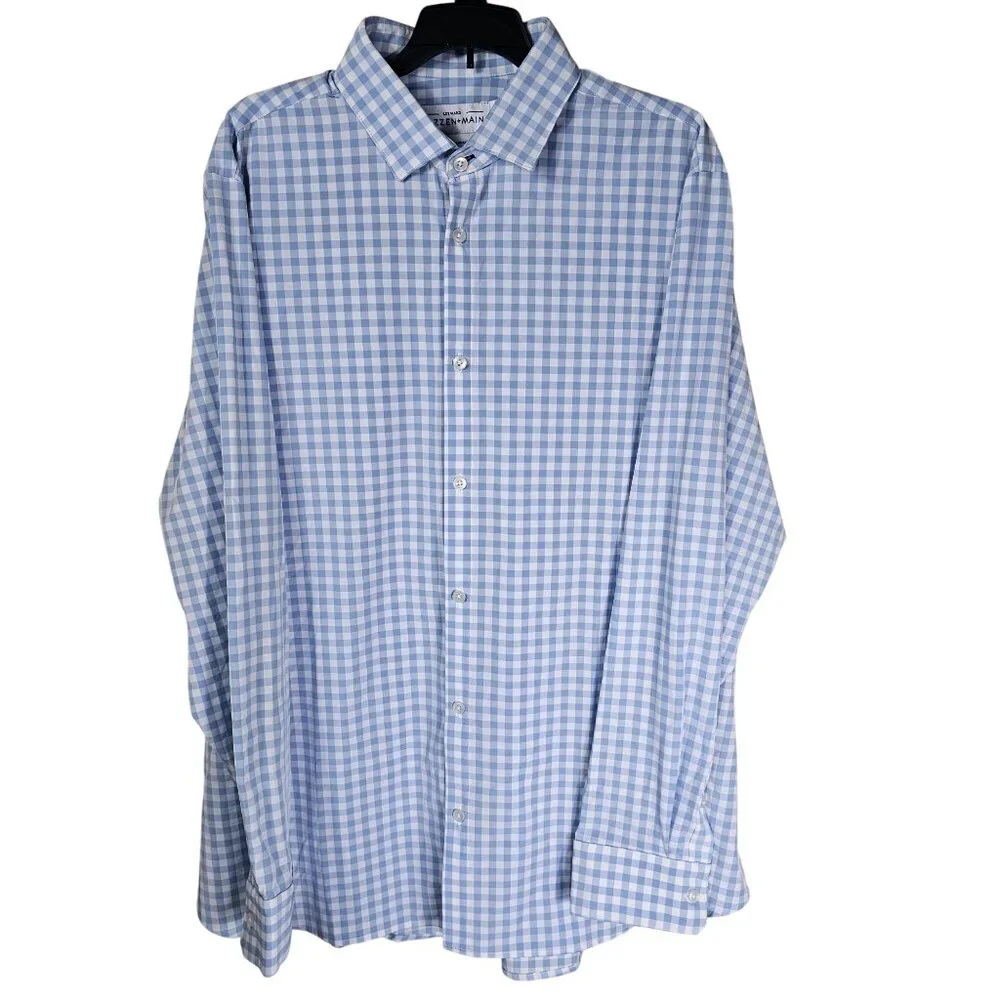 Mizzen + Main Leeward Button Up Shirt XXL Blue White Gingham Check Office Pastel